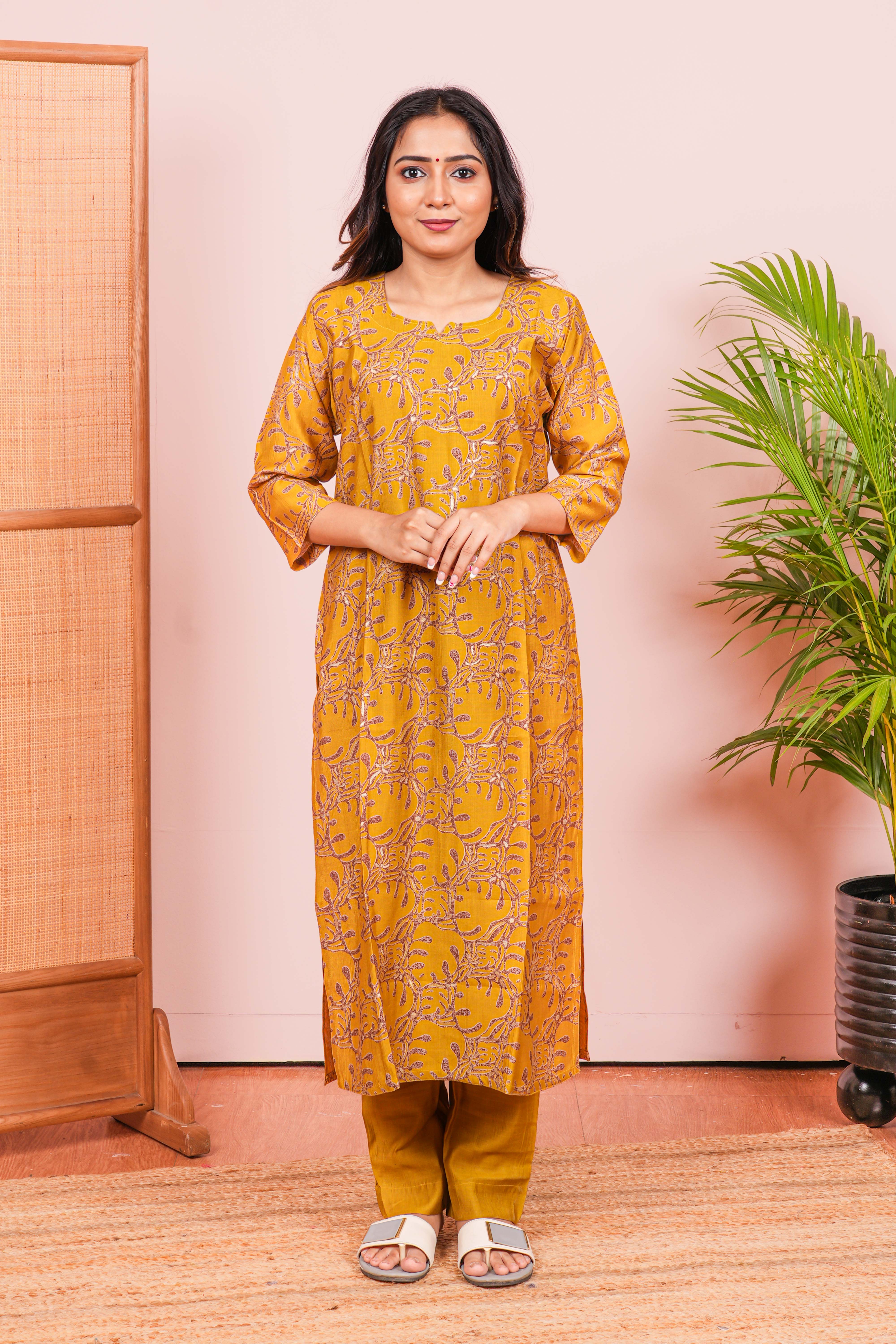 Yellow printed salwar suit set