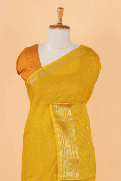 Yellow raw silk gold check saree