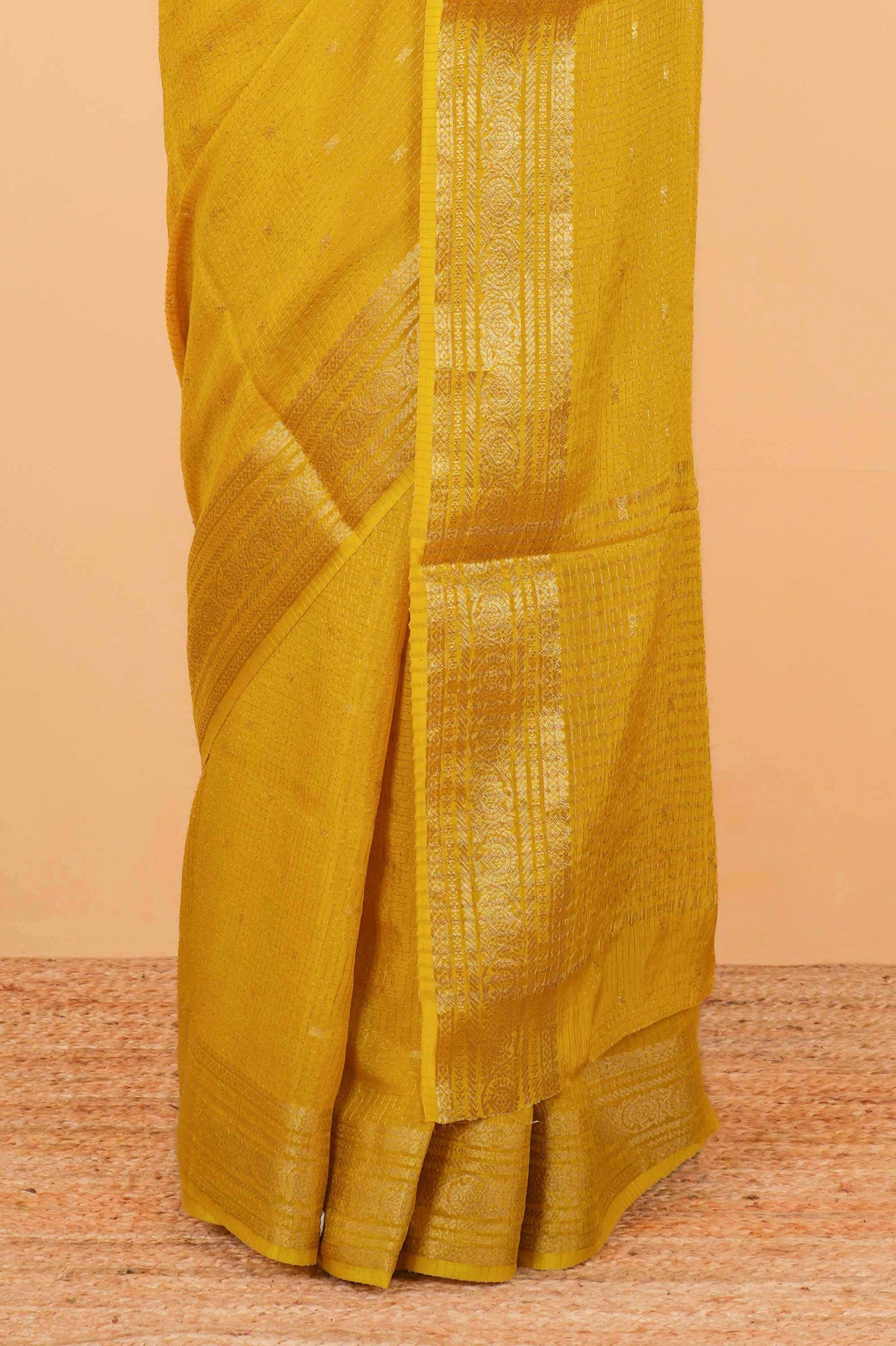 Yellow raw silk zari border saree