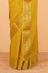 Yellow raw silk zari border saree