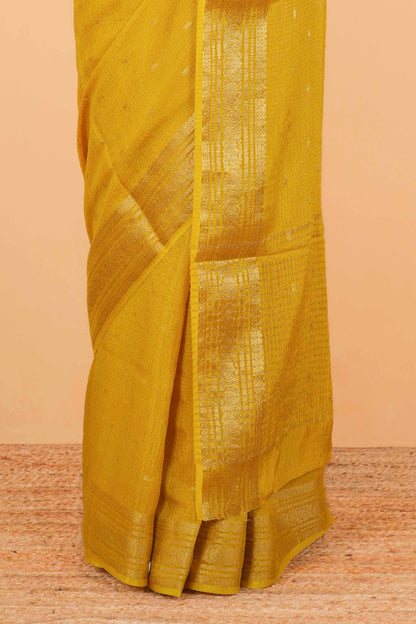 Yellow raw silk zari border saree