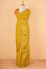 Yellow raw silk zari check saree