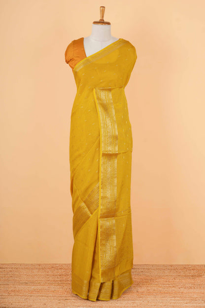 Yellow raw silk zari check saree