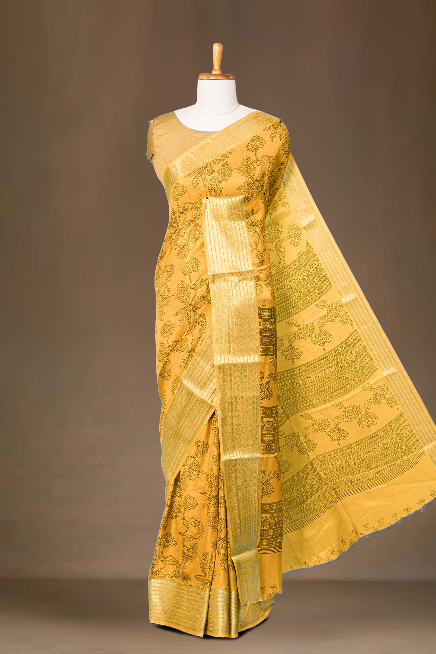 Yellow silk floral saree