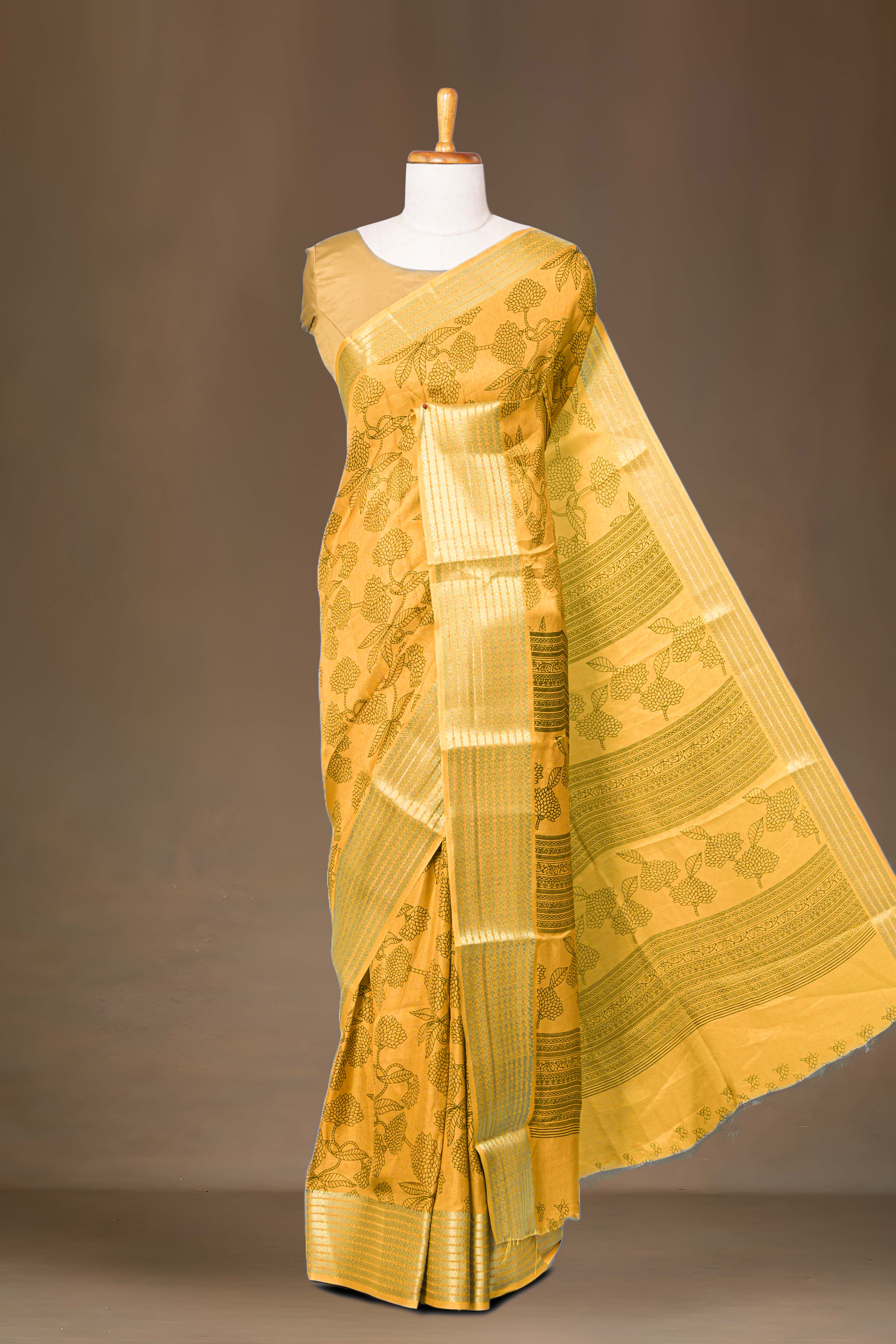 Yellow silk floral saree