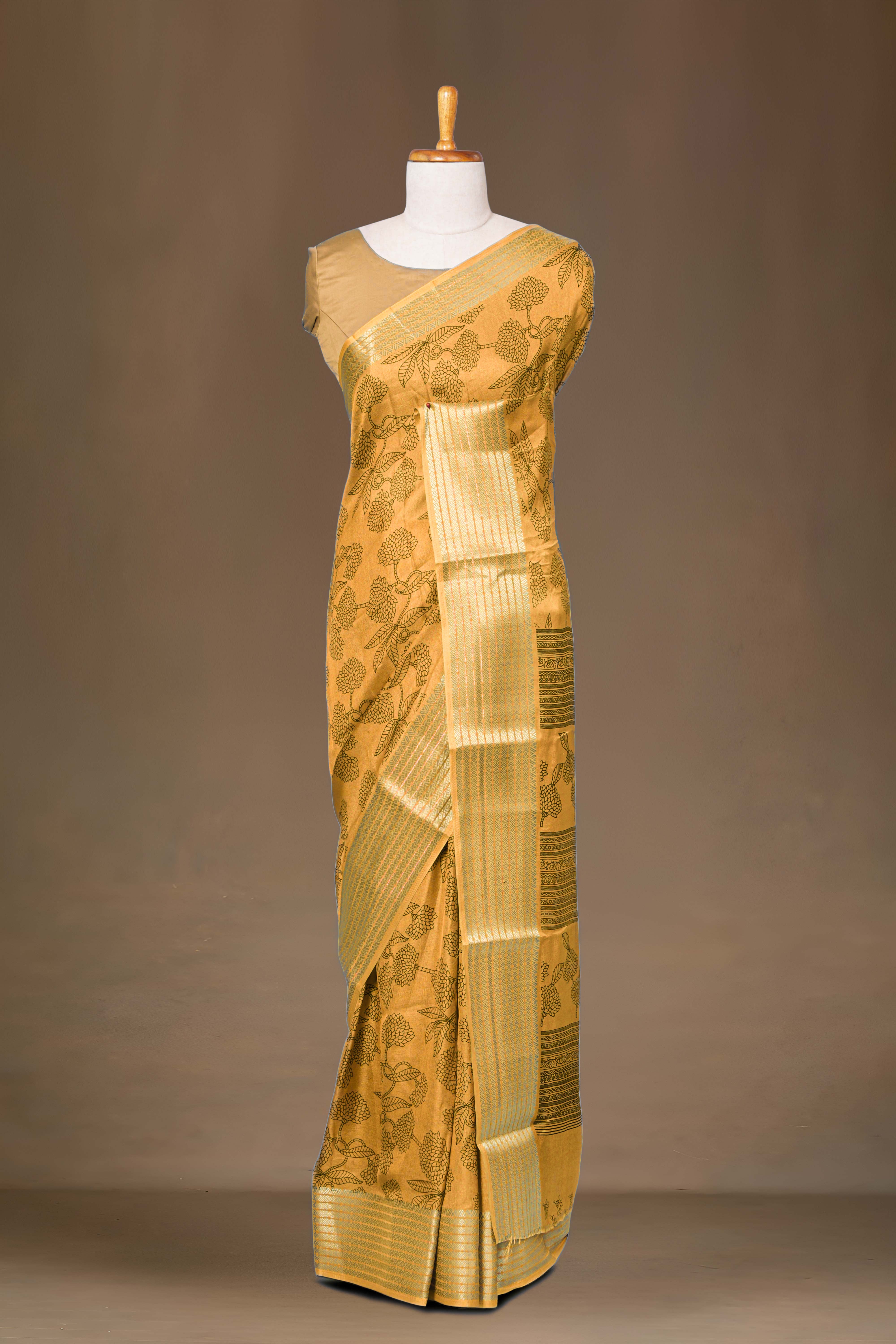 Yellow silk saree with jacquard border