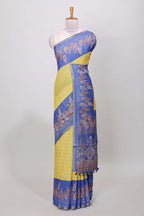 Yellow thread butta linen saree