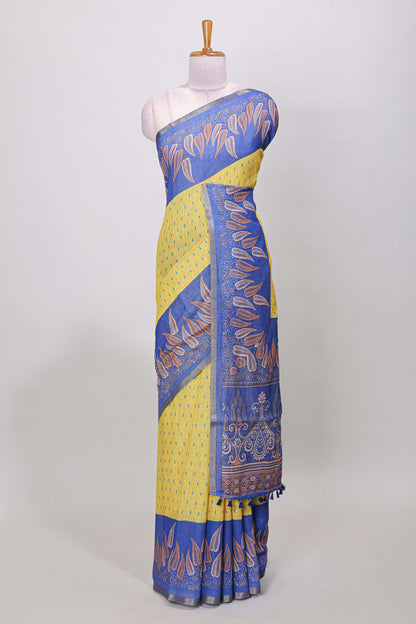 Yellow thread butta linen saree