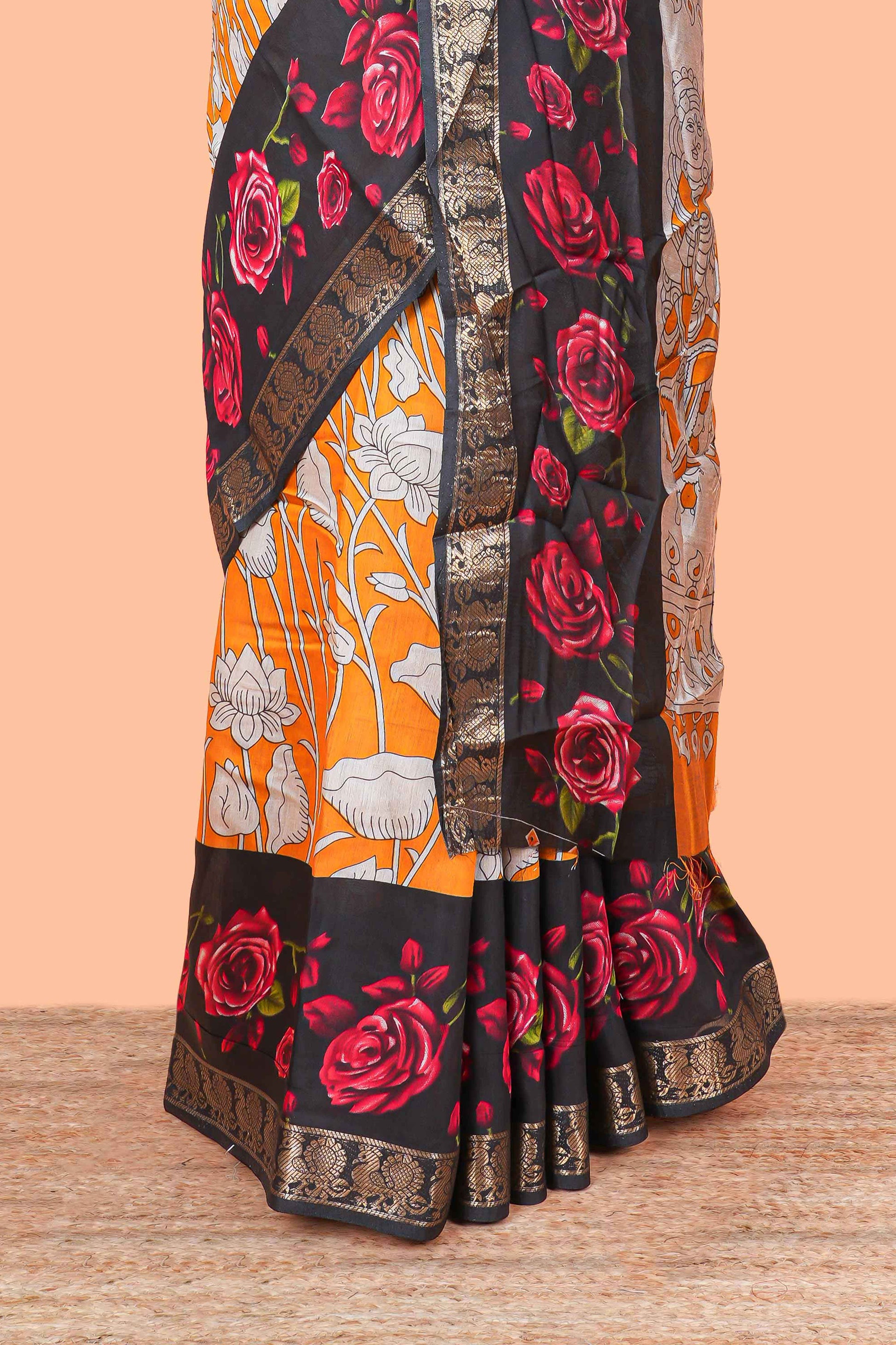 Yellow zari border chanderi saree