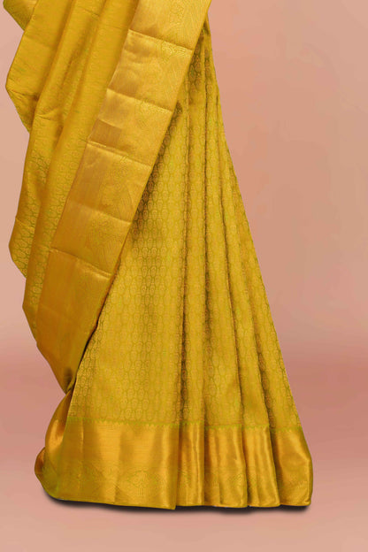 Yellow zari woven silk saree