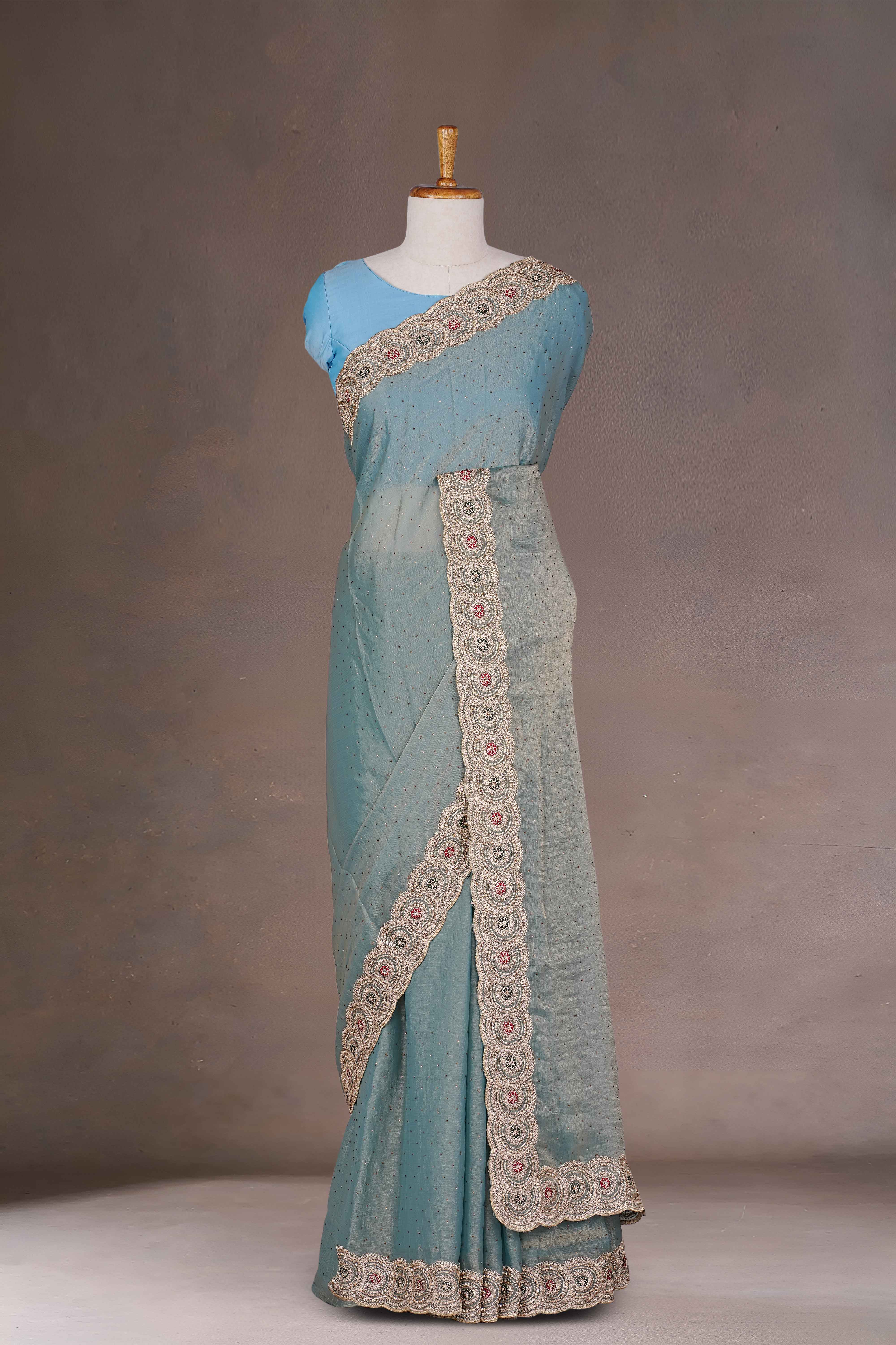 Zari embroidered detailing saree