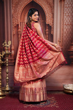 Zari woven ethnic red ensemble