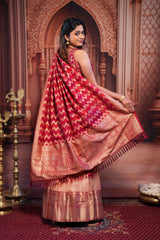 Zari woven ethnic red ensemble
