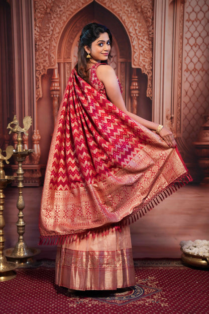 Zari woven ethnic red ensemble