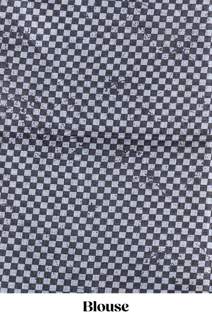 Grey With Cream Khadi Cotton Body Border And Pallu Geometrical Print Design