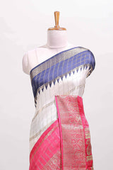 blue and pink color dola silk ethnic saree