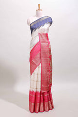 blue and pink color dola silk woven saree