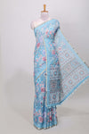 blue floral print linen cotton