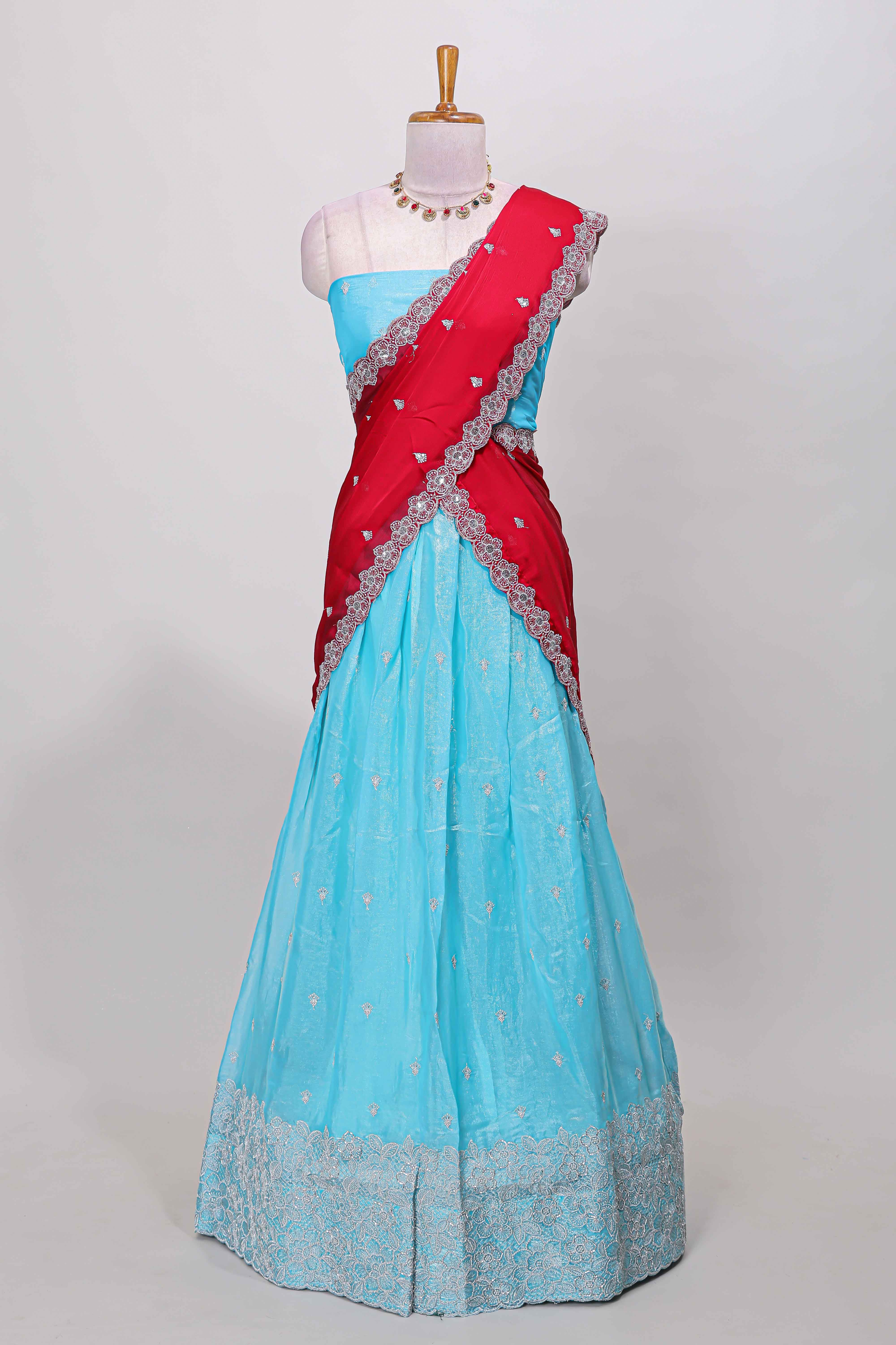 blue lehenga dhavani set