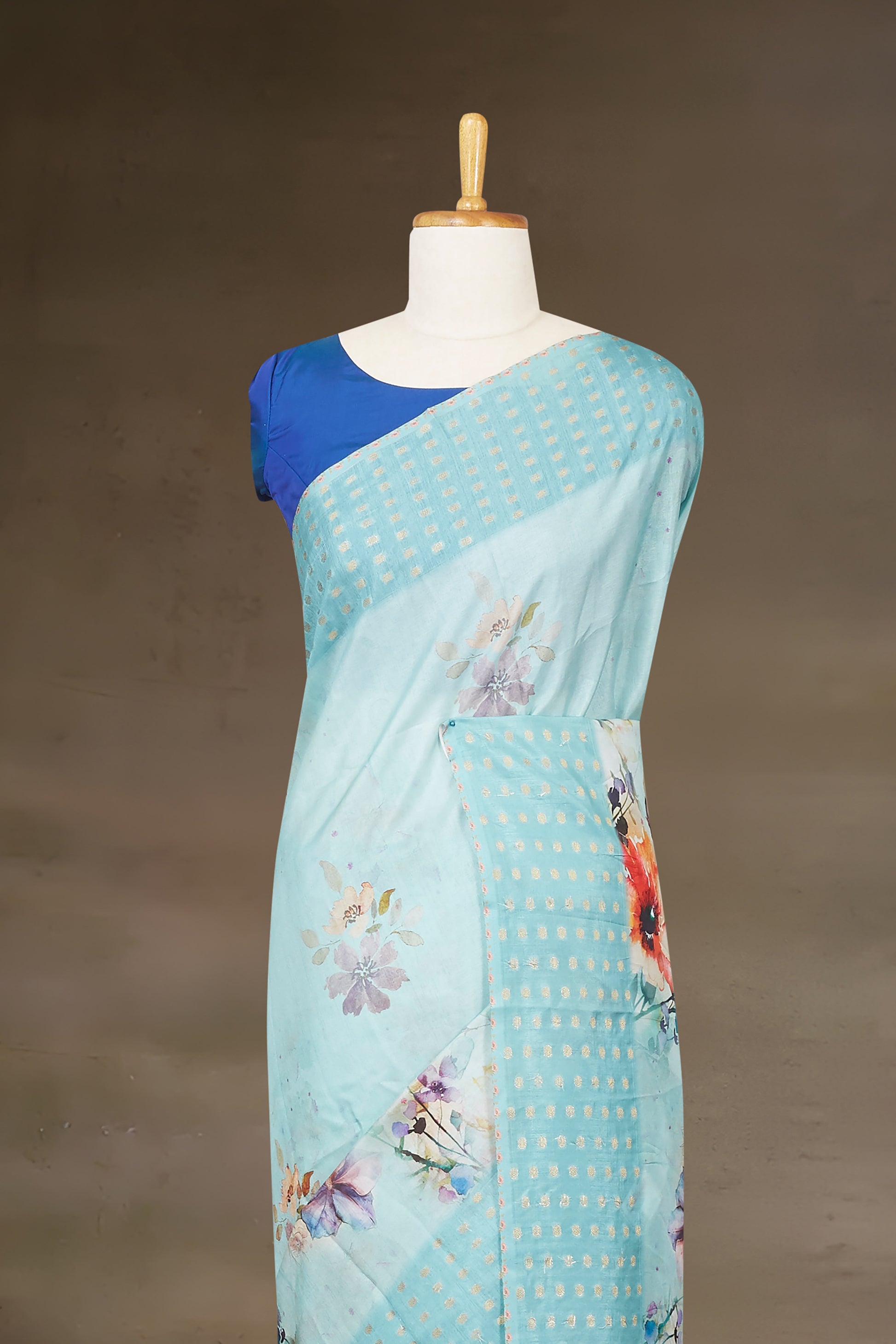  blue saree with Gold zari border 