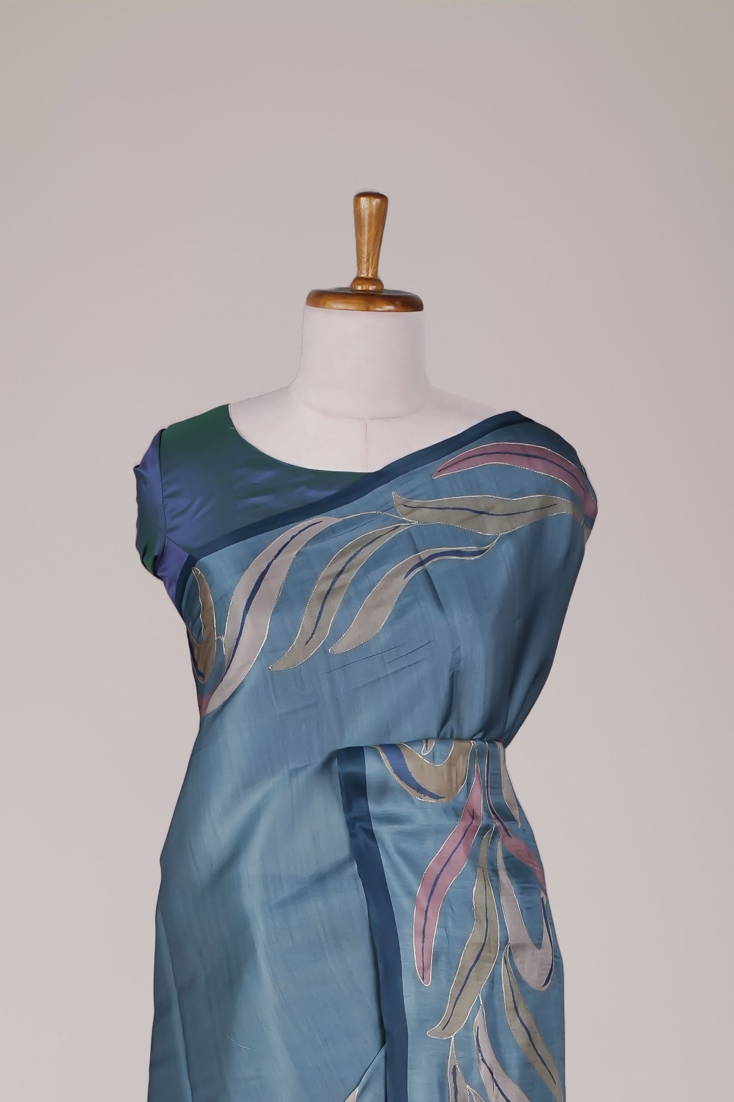 blue saree with floral zari