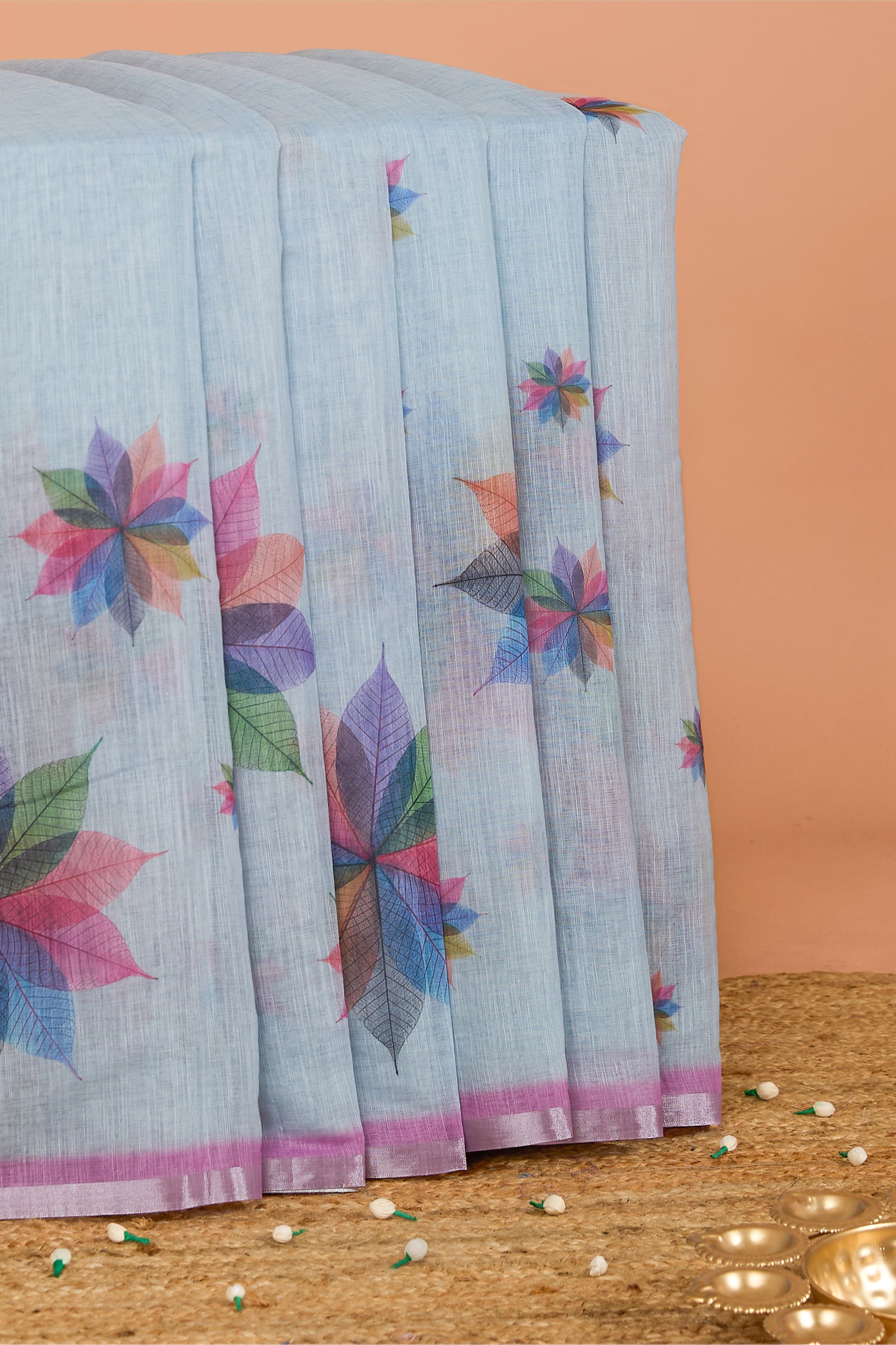  blue zari border linen