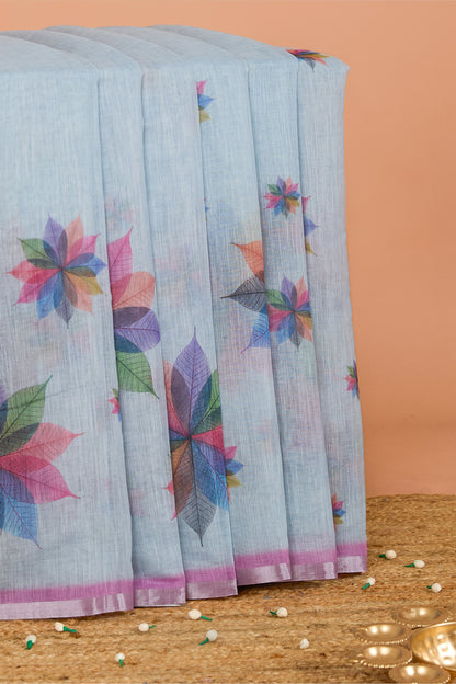  blue zari border linen