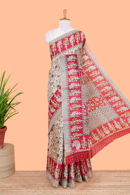 cream khadi cotton saree