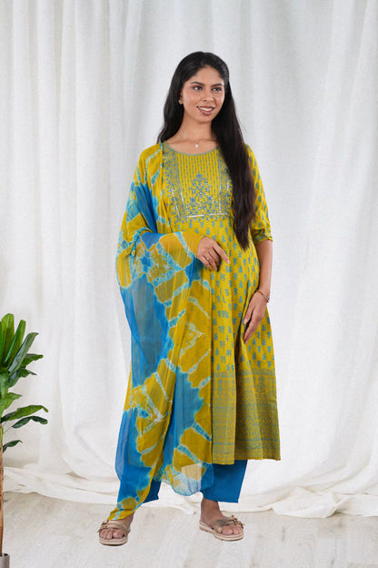 digital print Yellow chudidhar