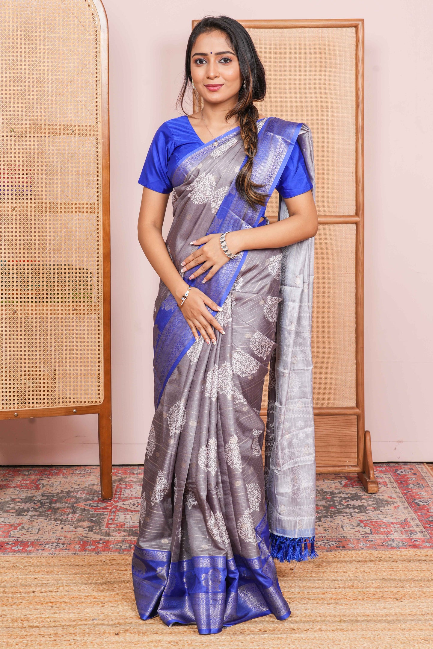 dola silk blue saree
