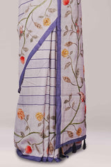 floral printed saree with blue border