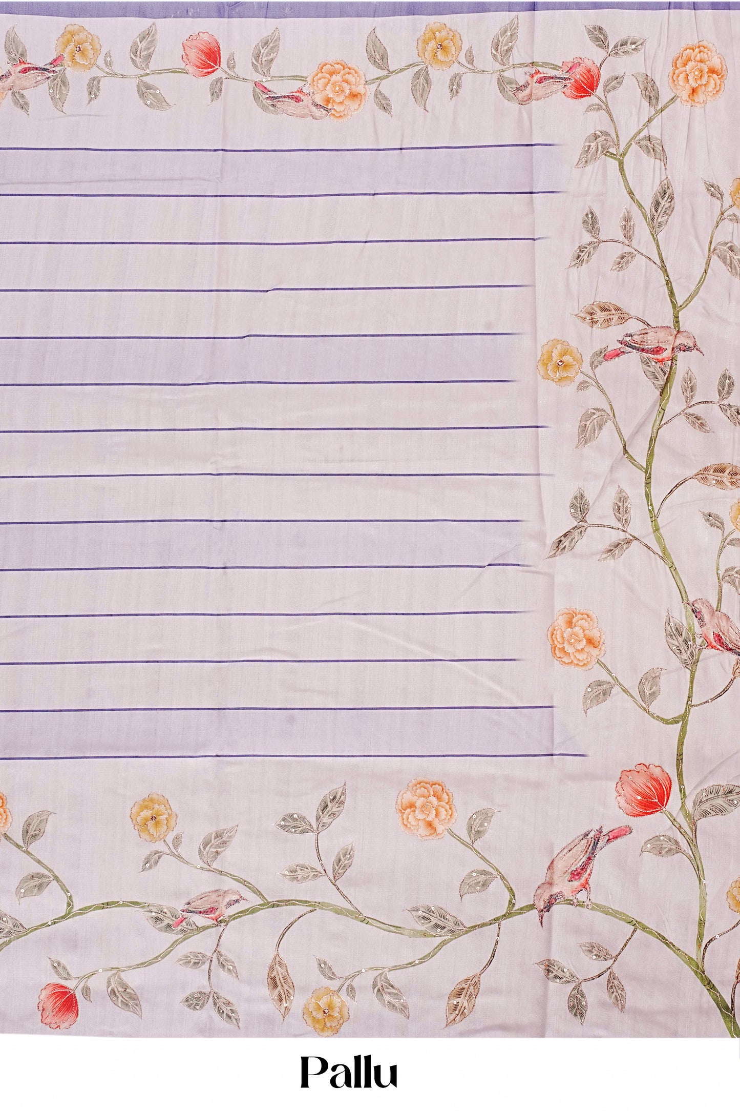 floral printed white pallu