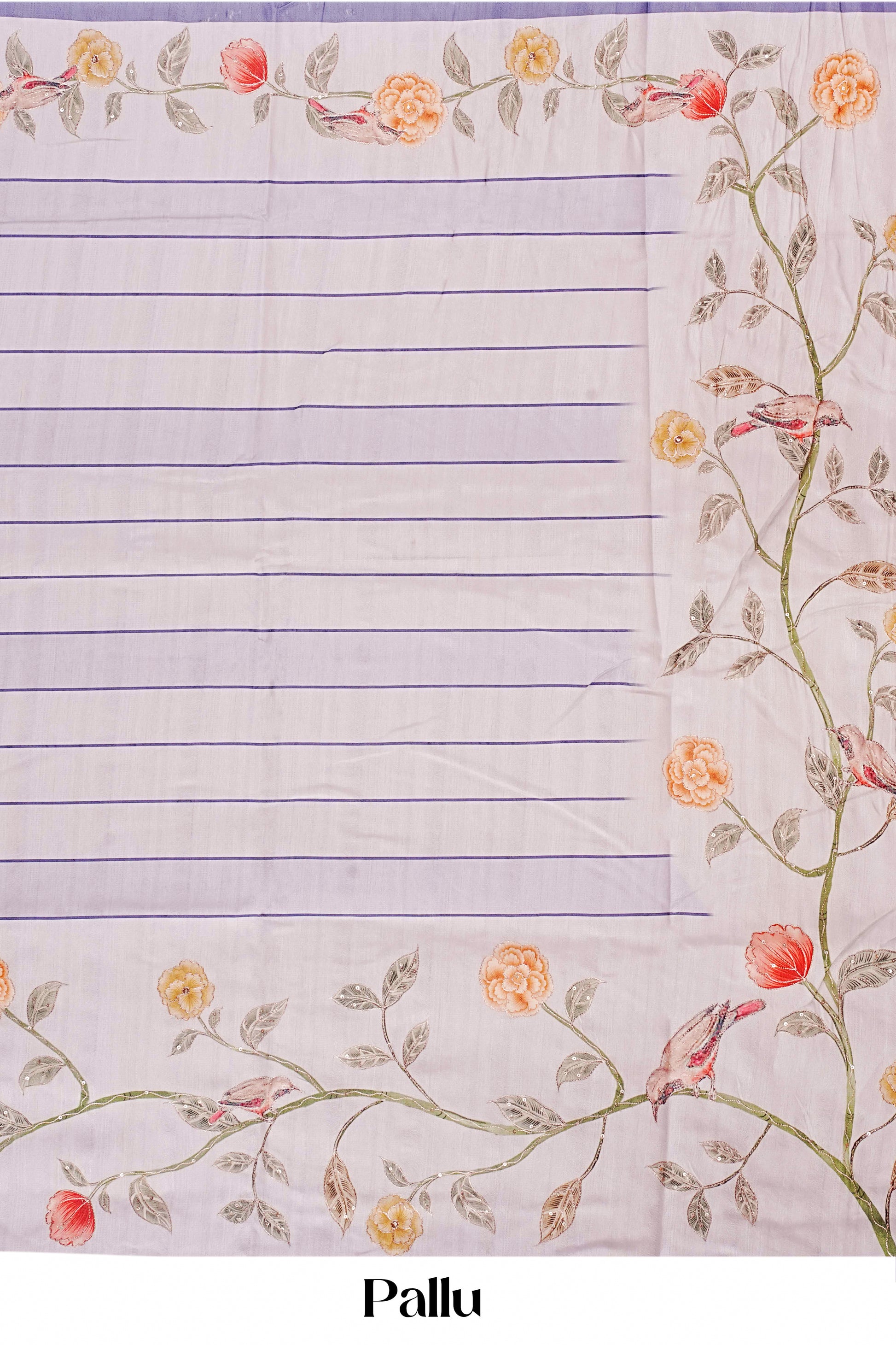 floral printed white pallu