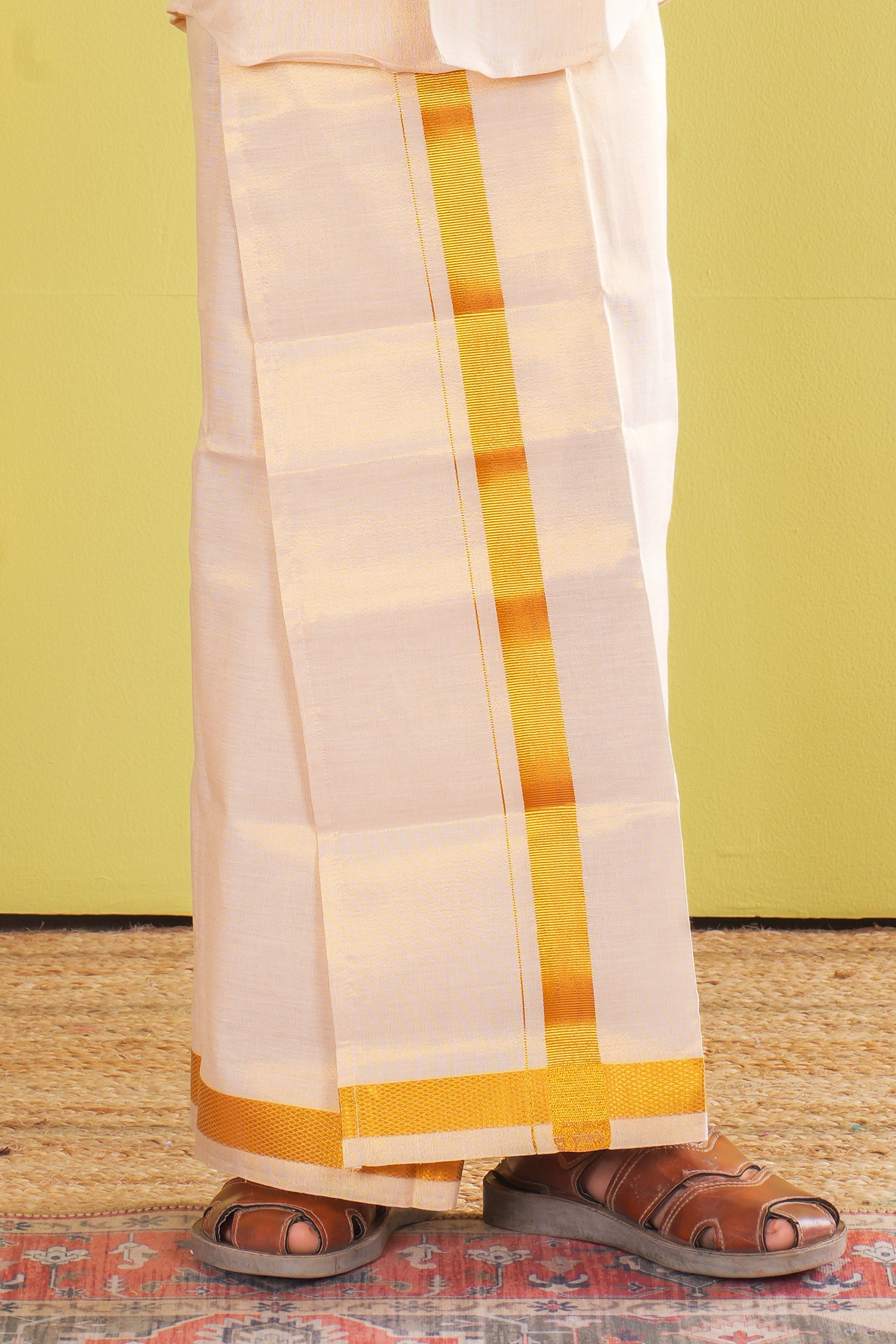 gold zari border dhoti