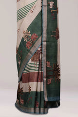 green and white digital printed saree 