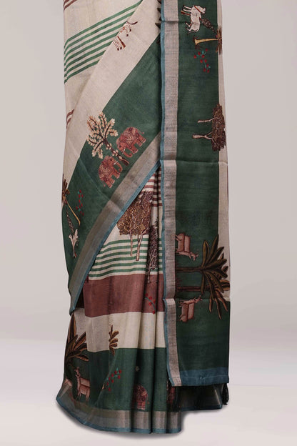 green and white digital printed saree 