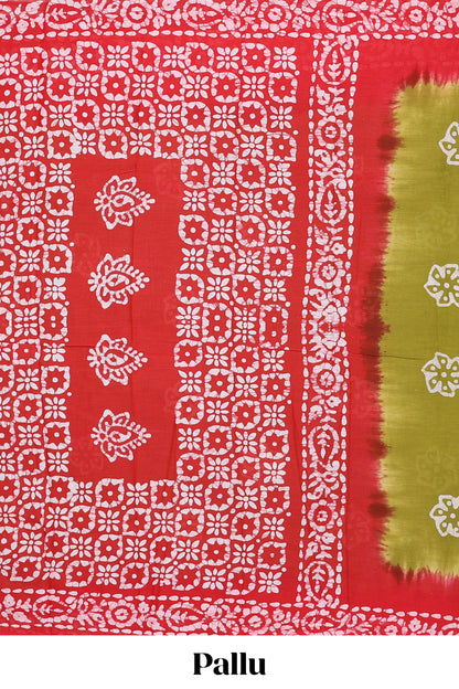  green batik print saree