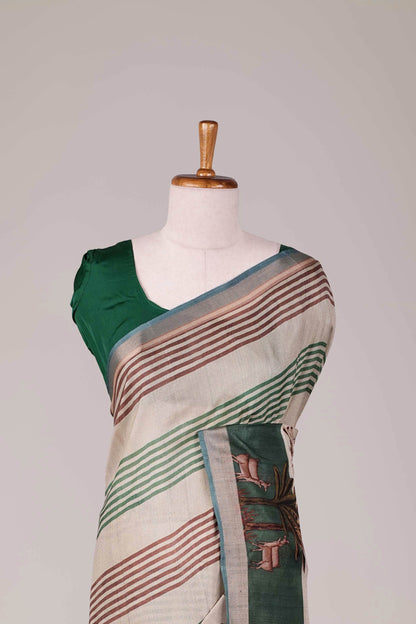 green digital printed saree 