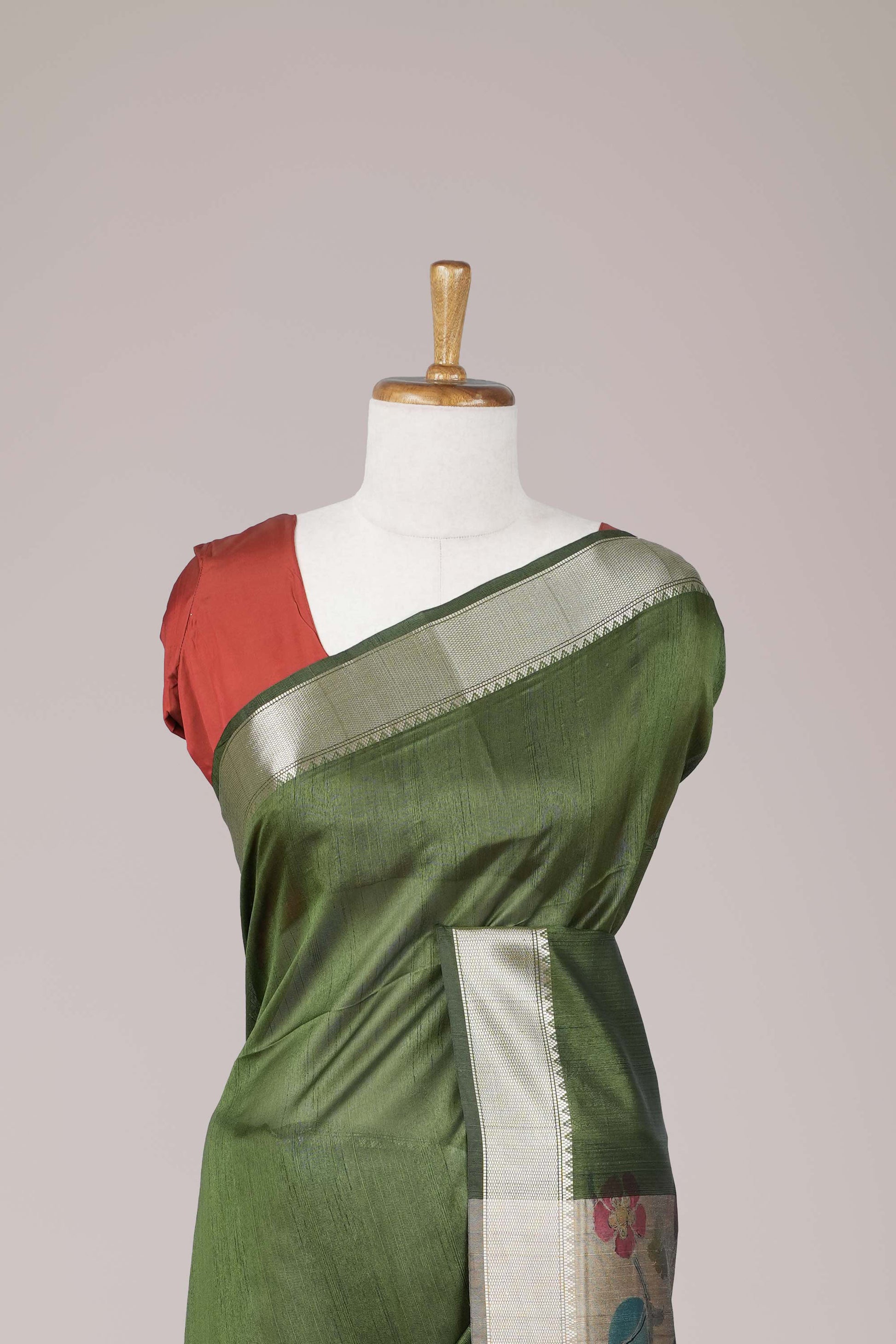 green saree with silver zari
