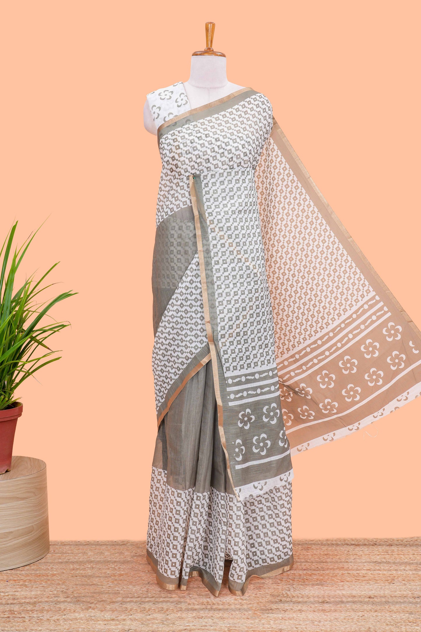 grey linen cotton sarees