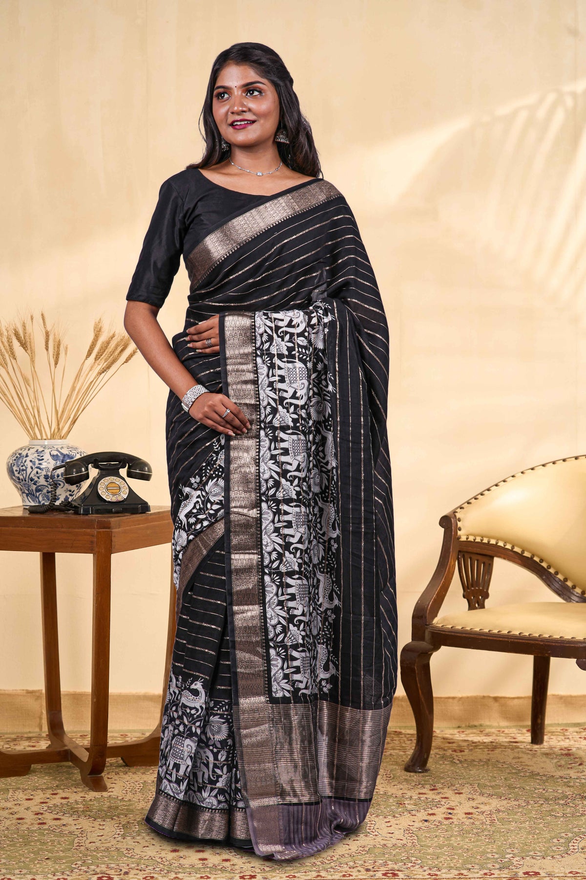  kalamkari saree with gold zari border
