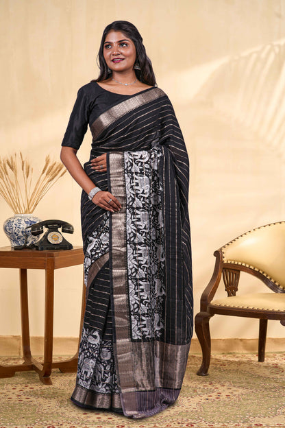  kalamkari saree with gold zari border
