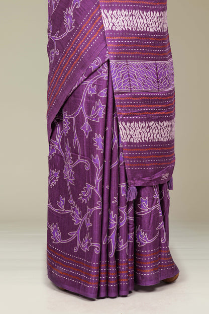 lavender contrast pallu linen