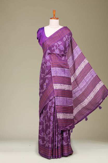 lavender linen saree