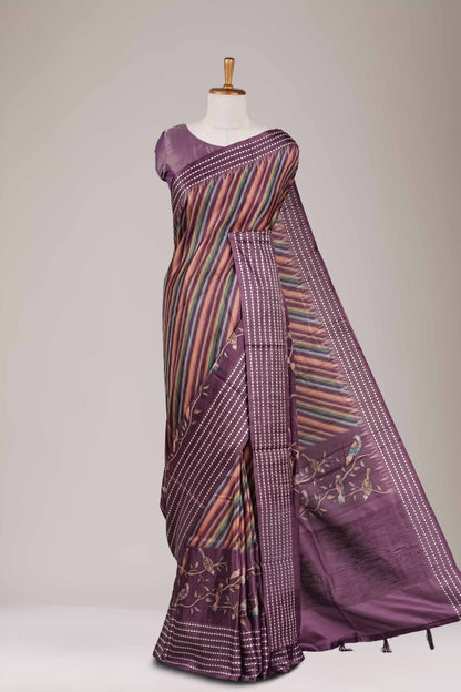 lavender saree with zari border
