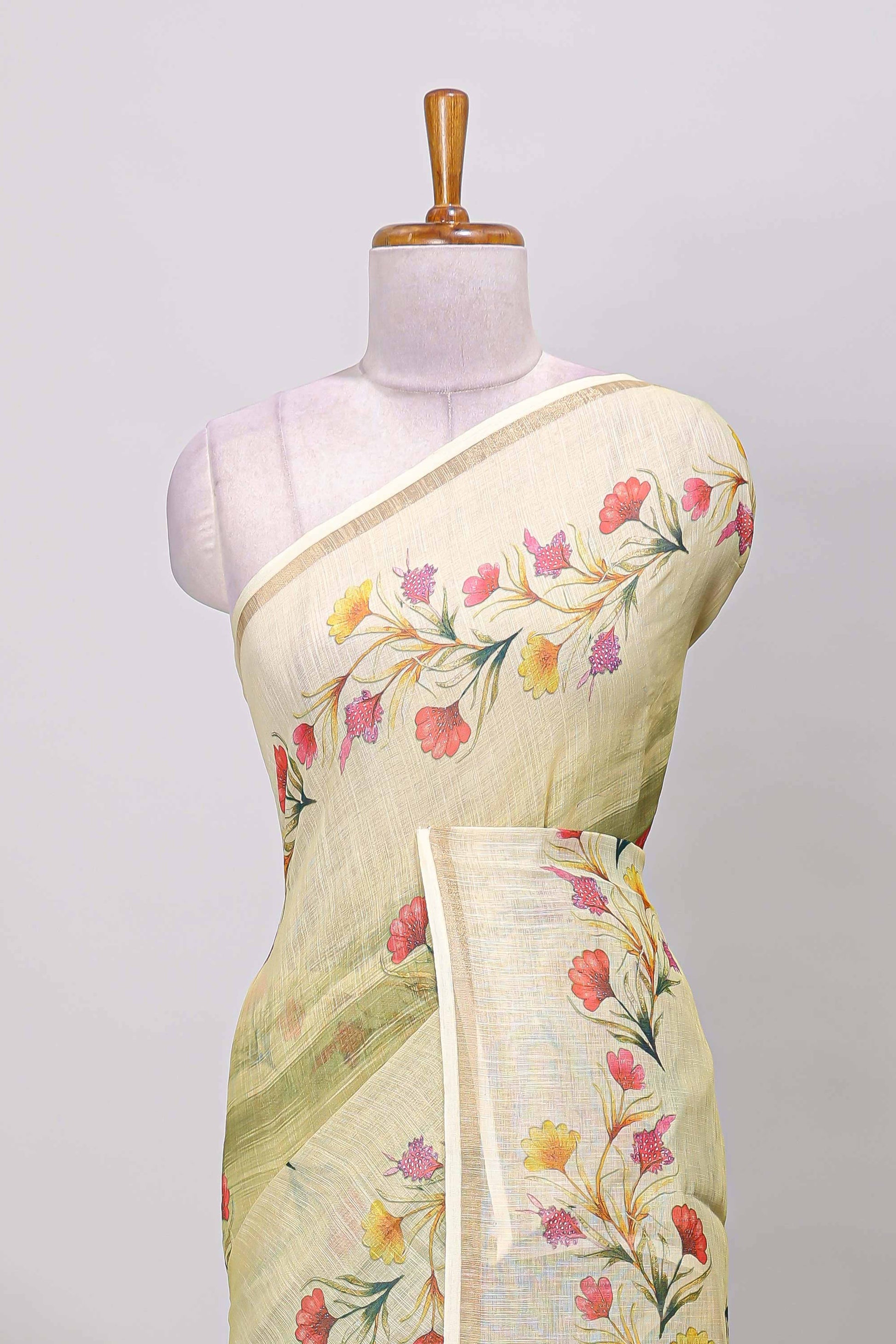  linen cotton floral print saree