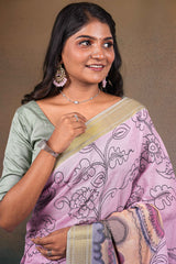  linen zari border sareewithcontrast pallu linen
