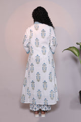 White floral motifs 3/4 slevee salwar suit with matching pant and printed dupatta