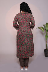Brown floral motifs 3/4 slevee salwar suit with matching pant and printed dupatta