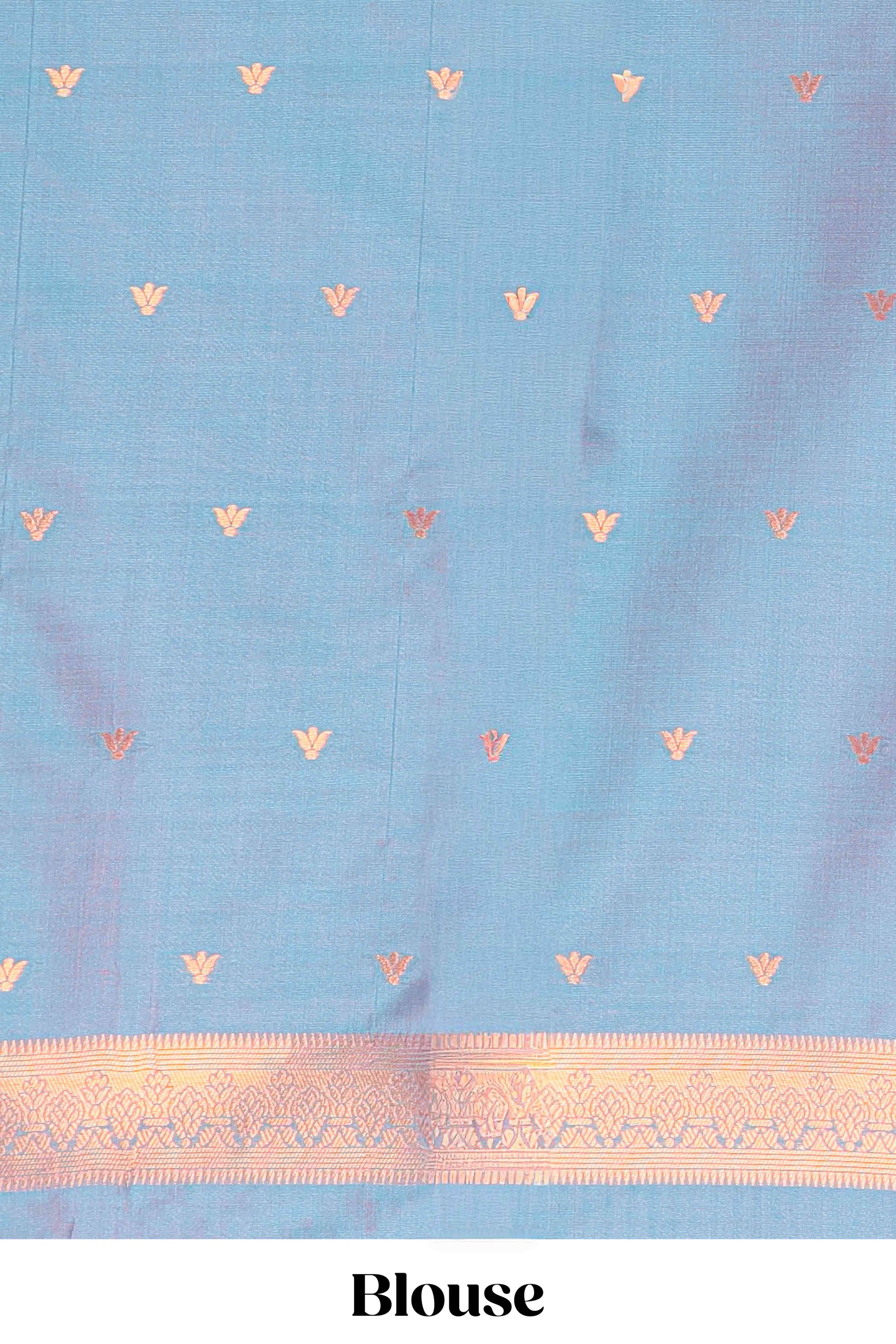matching blue blouse with gold zari